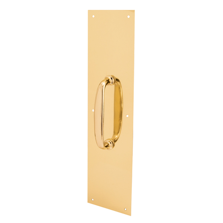 PRIME-LINE Door Pull Plate with Handle, Polished Brass, 4 in. x 16 in. Single Pack J 4578